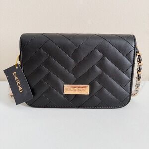 Bebe Sophia Black Quilted Crossbody Bag with Gold Accents NWT
